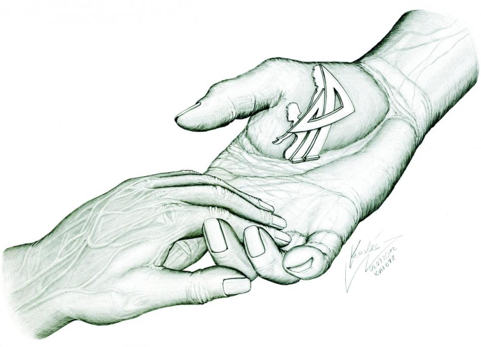 Helfende Hand / Aufrichtung zur Würde (2012) Bleistiftzeichnung KVN 678 von Kadée Helfende Hand / Aufrichtung zur Würde (2012) Bleistiftzeichnung KVN 678