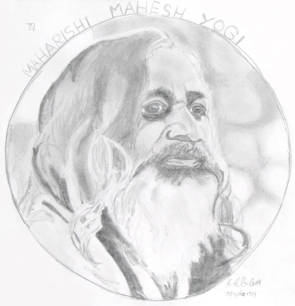 Maharishi Mahesh Yogi (1974) Bleistiftzeichnung KVN 007 von Kadée Maharishi Mahesh Yogi (1974) Bleistiftzeichnung KVN 007