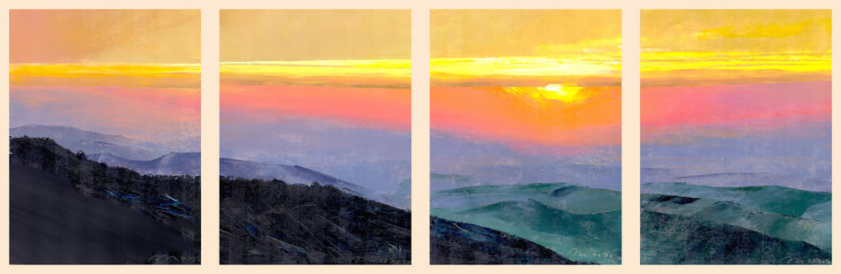 Sunset from hills of Dimerdji. Screen in 4 parts. von Sunset from hills of Dimerdji. Screen in 4 parts.
