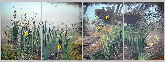 Irises over the water. Screen in 4 parts. von Irises over the water. Screen in 4 parts.
