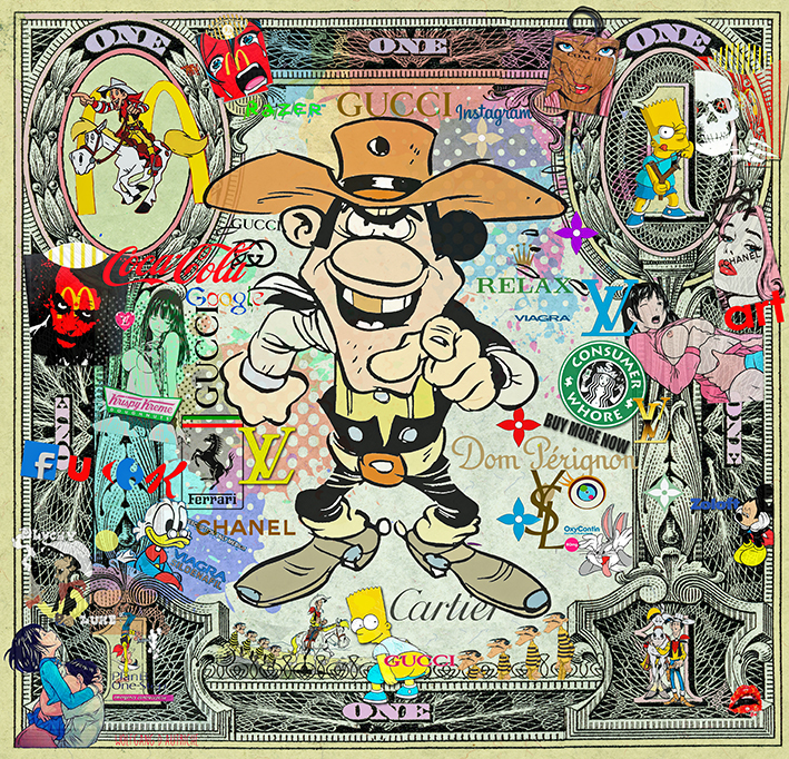 Lucky-Luke & Daltons on a dollar bill von Wolfgang d`Autriche Lucky-Luke & Daltons on a dollar bill