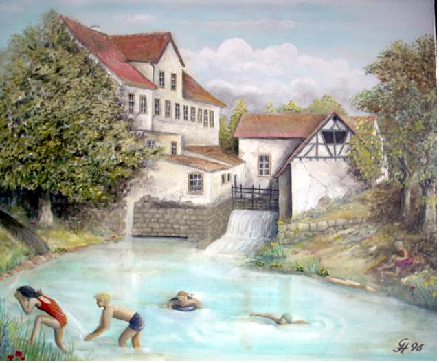 Badende Kinder (vor Schleifmühle Rußheim um 1955) von GH Badende Kinder (vor Schleifmühle Rußheim um 1955)