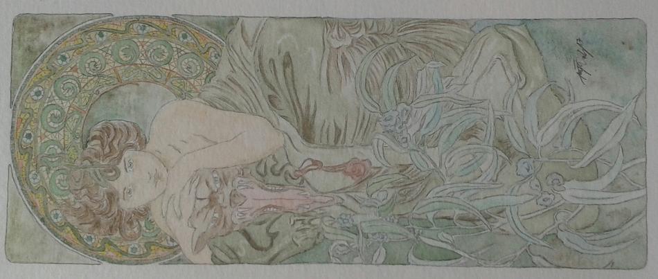 Alphonse mit Hund nach Mucha von Freya Alphonse mit Hund nach Mucha