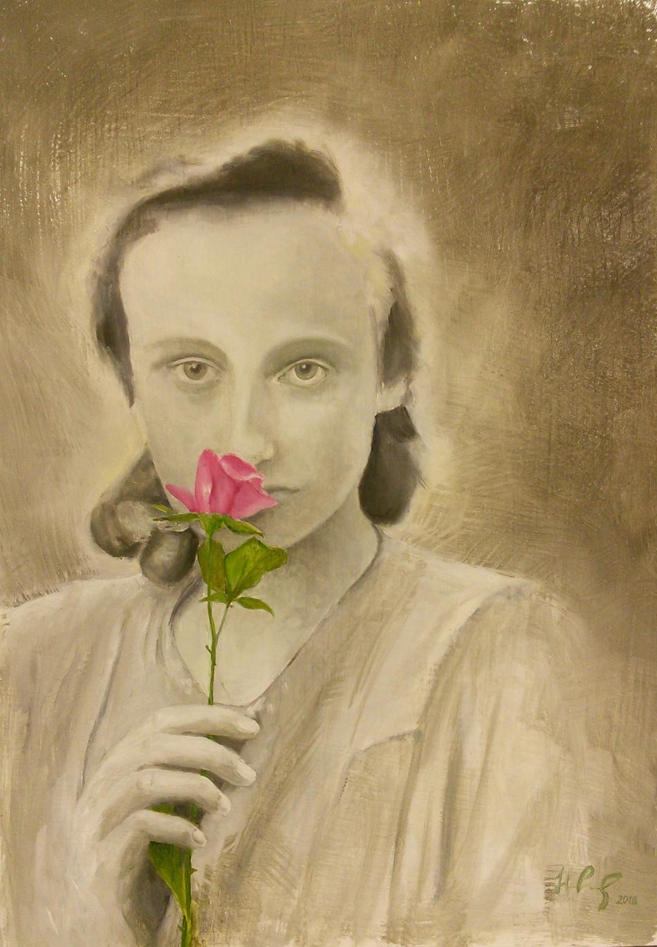 Mädchenbild mit Rose von Mädchenbild mit Rose
