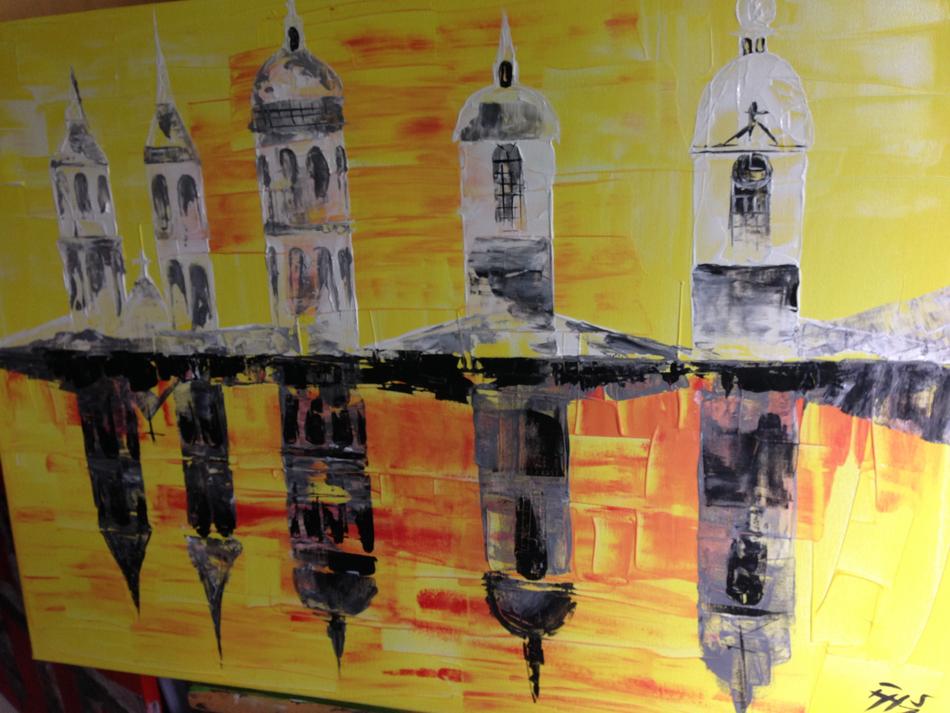 Gelber Vierkirchenblick in Göttingen von AHZeichnungen Gelber Vierkirchenblick in Göttingen
