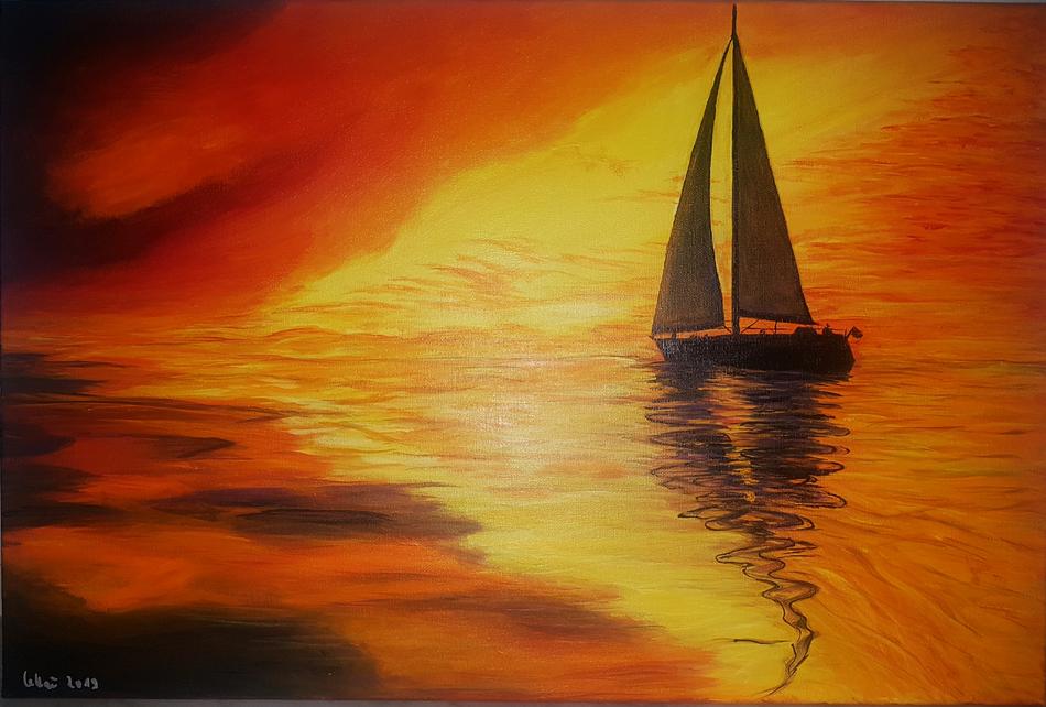 Segelboot im Sonnenuntergang von Kai-Uwe Lettau Segelboot im Sonnenuntergang