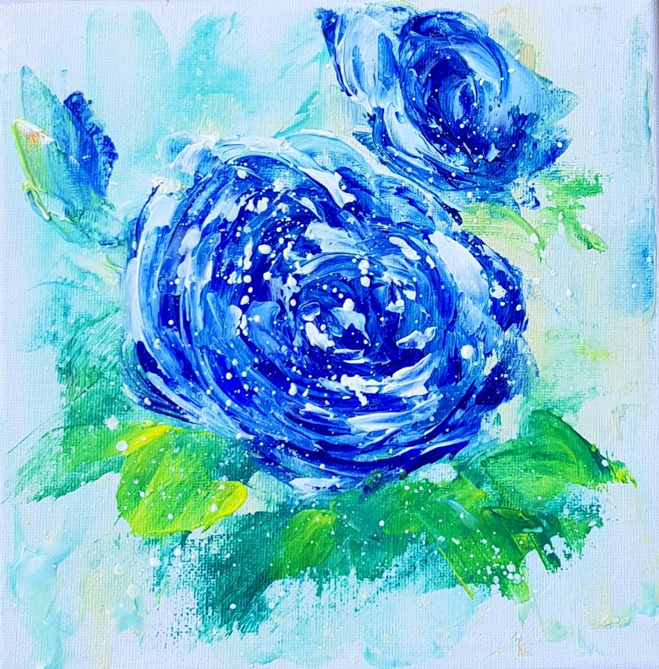 Blue roses small painting von S.Ril Blue roses small painting