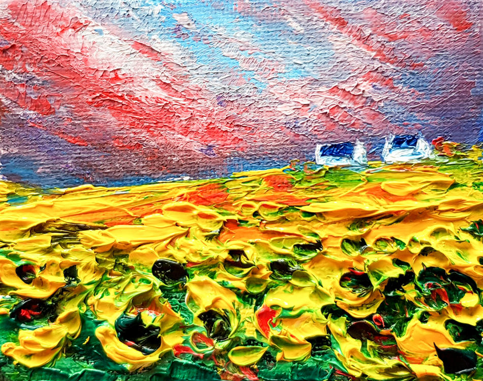 Sunflower landscape Aceo von S.Ril Sunflower landscape Aceo