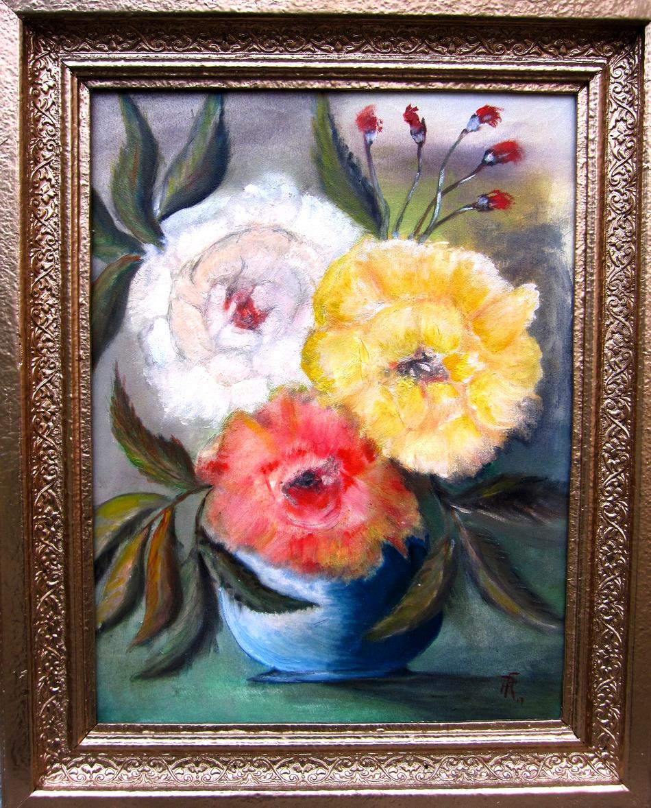 3 Rosen in blauer Vase von 3 Rosen in blauer Vase