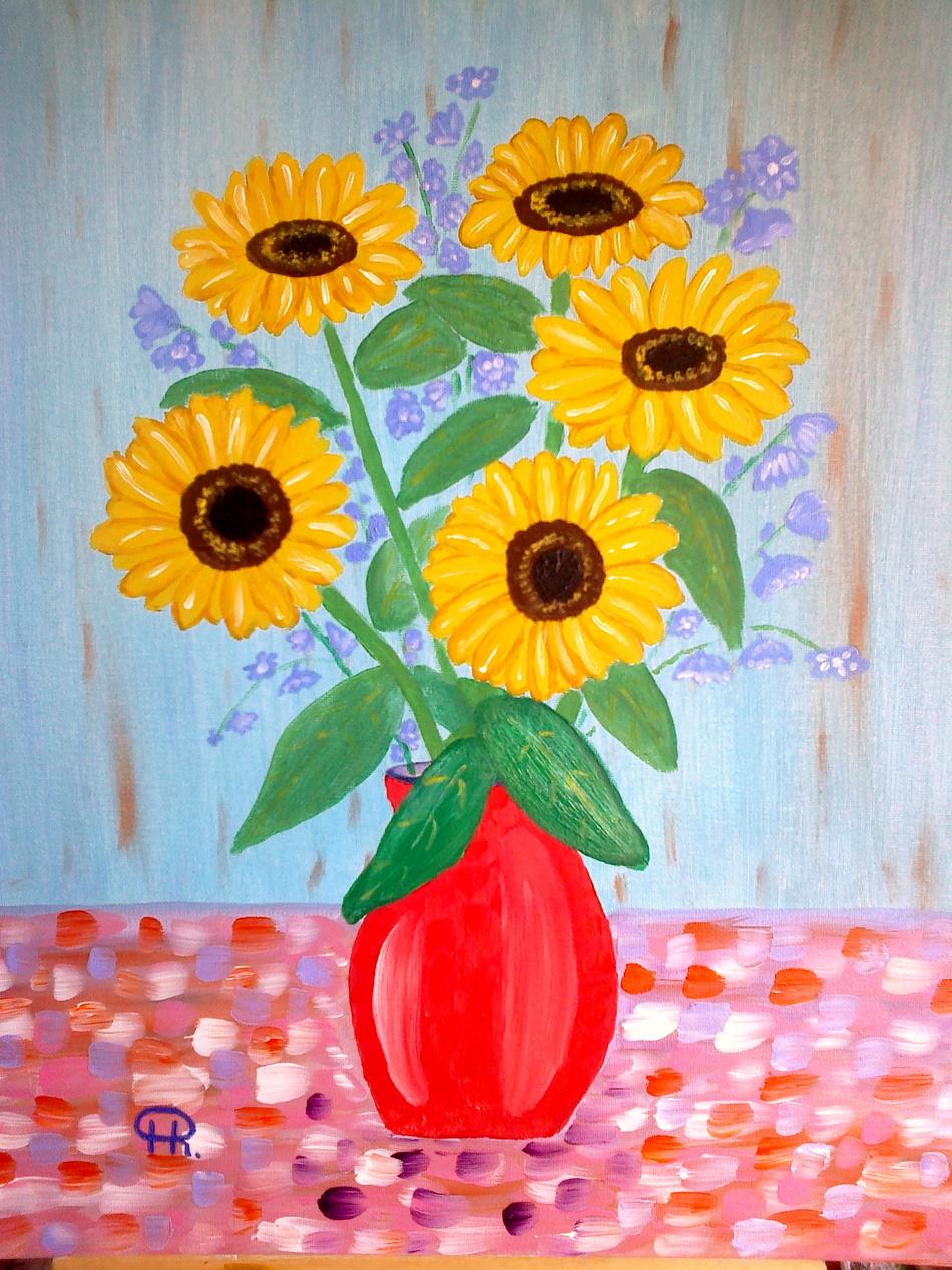 Sonnenblumen mit Vase von Sonnenblumen mit Vase