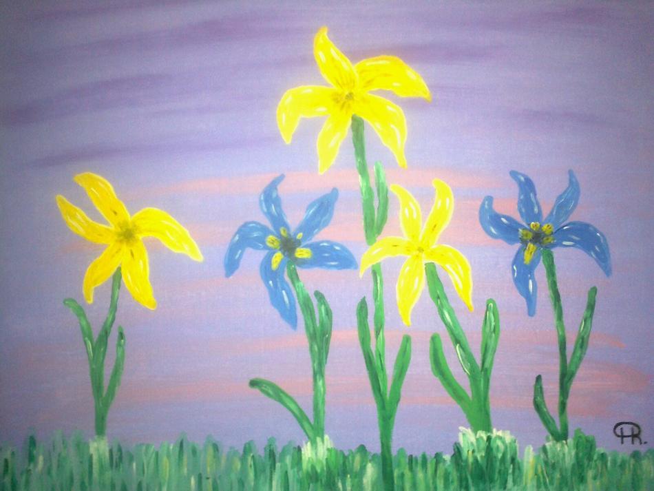Gelbe und blaue Iris von Gelbe und blaue Iris