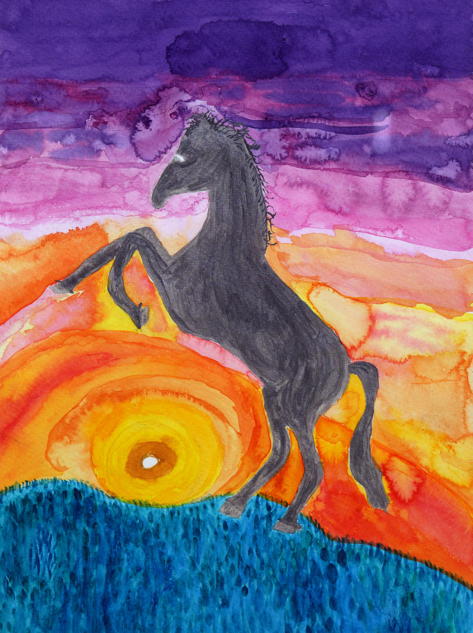 Pferd im Sonnenuntergang von Pferd im Sonnenuntergang