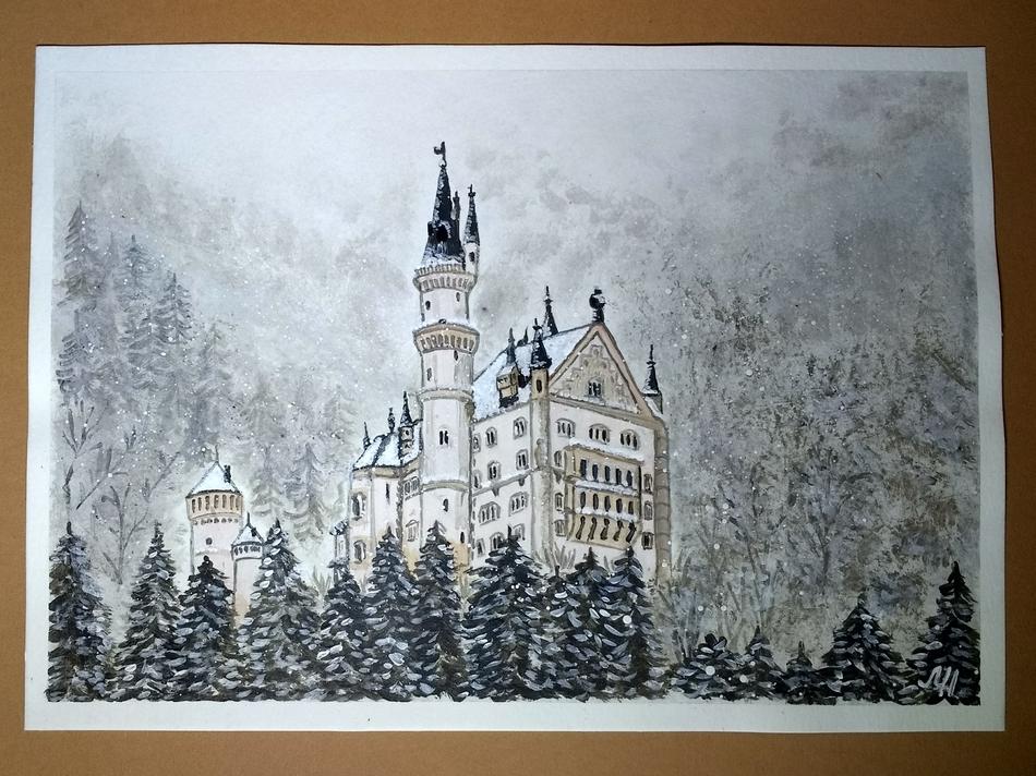 Schloss Neuschwanstein im Winter von Marischa Schloss Neuschwanstein im Winter