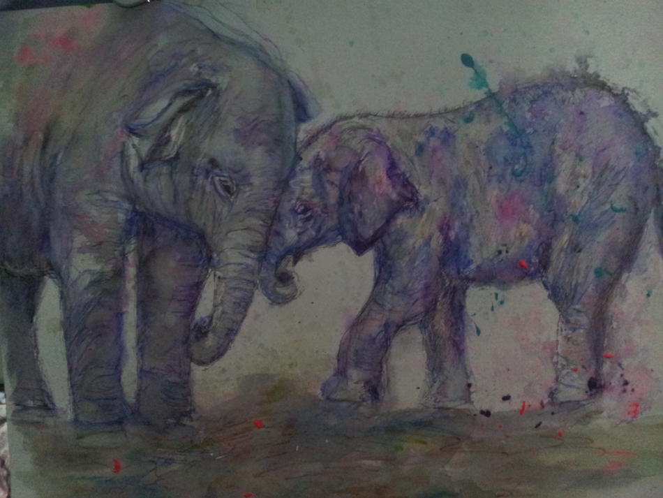 Elefantenkind mit Mama von brittakreativ Elefantenkind mit Mama
