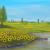 Acrylbild, Sonnenblumen am See 80x60cm von